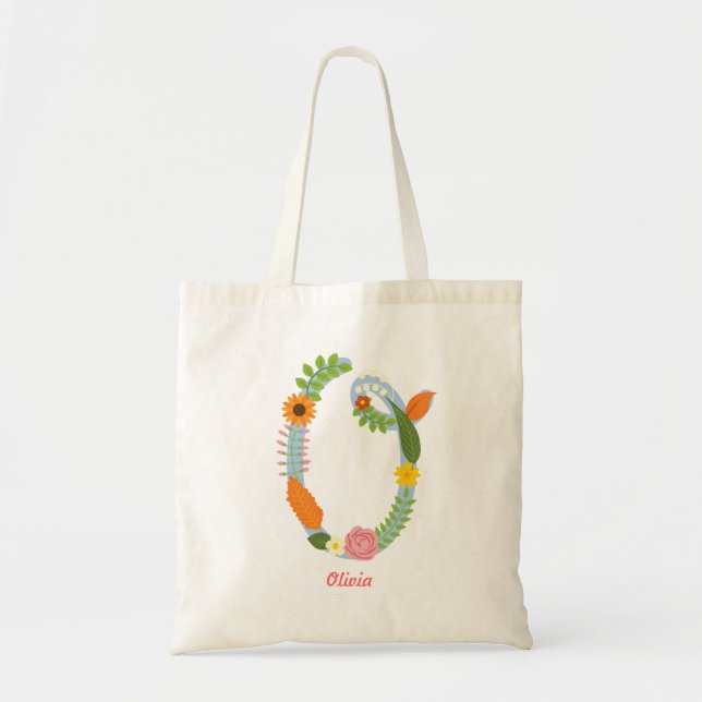 Bolso De Tela Monograma de flor rústica y caprichosa (O) (Frente)