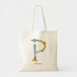 Bolso De Tela Monograma de flor rústica y caprichosa (P)
