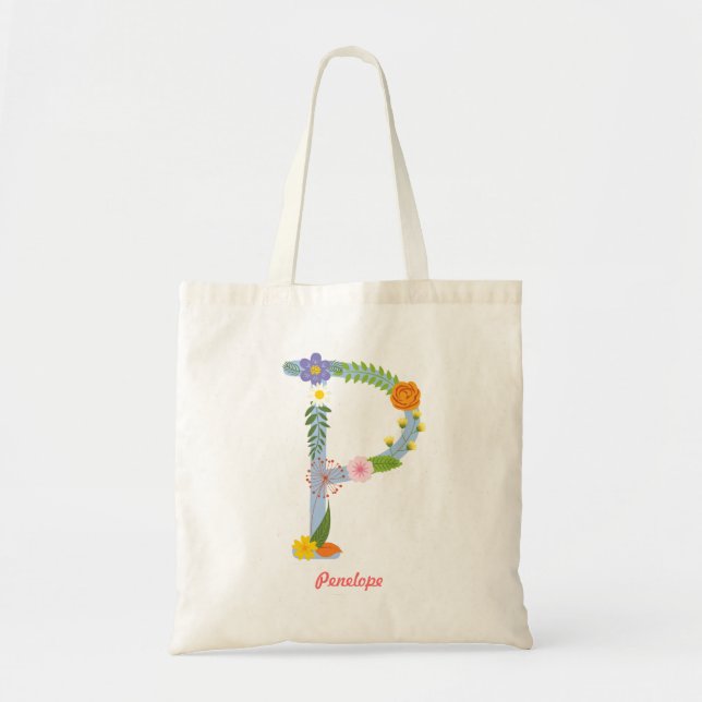 Bolso De Tela Monograma de flor rústica y caprichosa (P) (Frente)