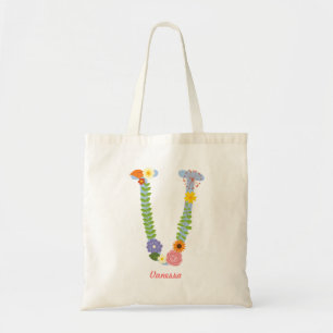 Bolso De Tela Monograma de flor rústica y caprichosa (V)