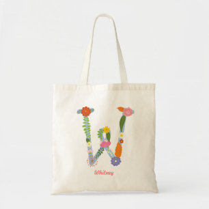 Bolso De Tela Monograma de flor rústica y caprichosa (W)
