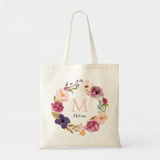 Bolso De Tela Monograma de floración de color de agua de boho rú