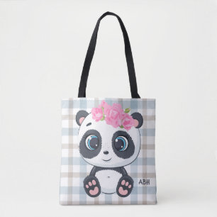 Bolso De Tela Monograma de floral rosa de panda cúpula