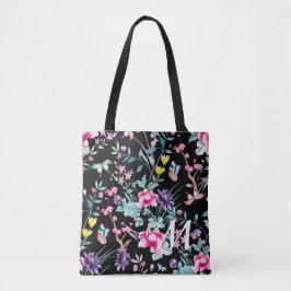 Bolso De Tela Monograma de floral y mariposa negra