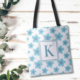 Bolso De Tela Monograma de flores azules inicial