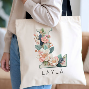 Bolso De Tela Monograma de flores personalizadas para regalo de 