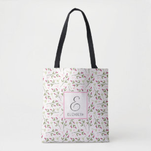 Bolso De Tela Monograma de flores silvestres rosas y verdes