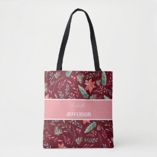 Bolso De Tela Monograma de flores verdes rojas marrones navidade