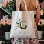 Bolso De Tela Monograma de follaje tropical "G" Personalizado<br><div class="desc">Letras tropicales personalizadas en monograma "G" con acentos falsos de oro en la bolsa. Haga clic en el vínculo Personalizar para cambiar el tipo de letra,  el tamaño y el color. >>> Consulte toda la colección (enlace a continuación) https://www.zazzle.com/collections/tropical_foliage_monogram_tote_bags_coffee_mugs-119635332640853209</div>