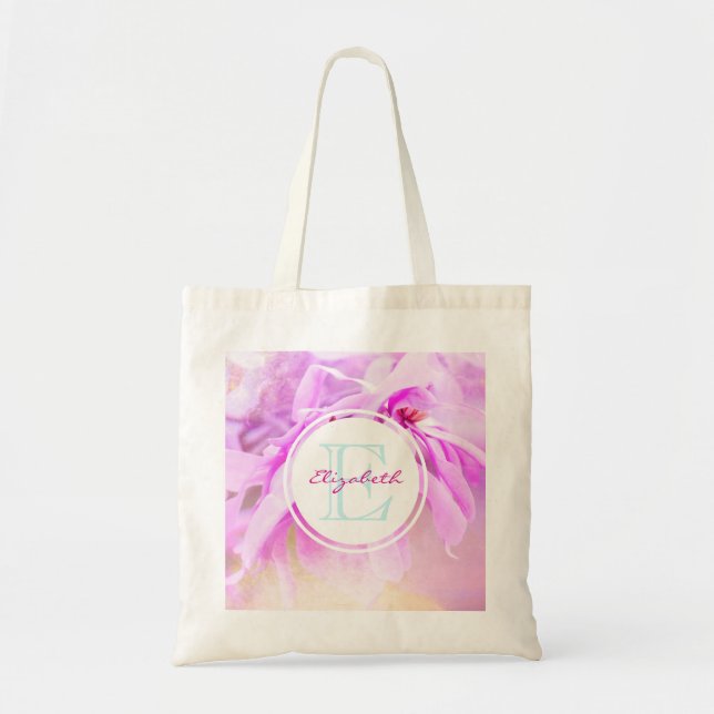 Bolso De Tela Monograma de foto de flor rosa bonito (Frente)