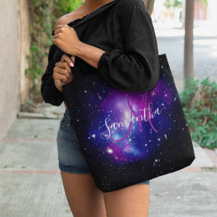 Bolso De Tela Monograma de fotografía espacial celeste púrpura