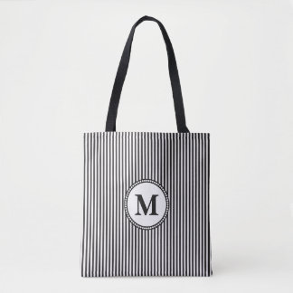 Bolso De Tela Monograma de franja blanca y negra