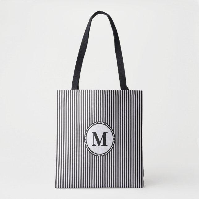 Bolso De Tela Monograma de franja blanca y negra (Anverso)