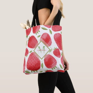 Bolso De Tela Monograma de fresas y orejas + rojo y verde