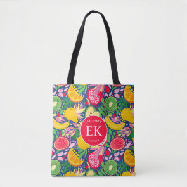 Bolso De Tela Monograma de Frutas Tropicales Patrón de Acuarela