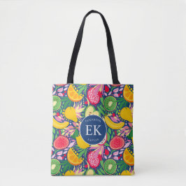 Bolso De Tela Monograma de Frutas Tropicales Patrón de Acuarela