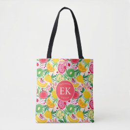 Bolso De Tela Monograma de Frutas Tropicales Patrón de Acuarela