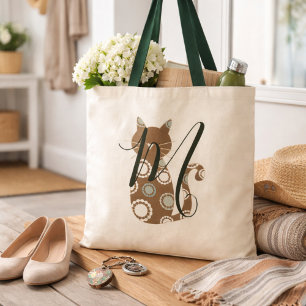 Bolso De Tela Monograma de gato marrón adorable