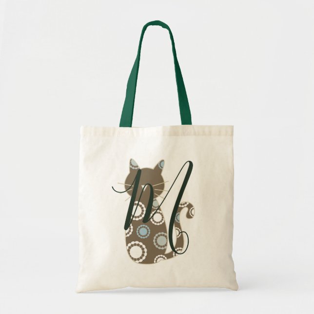 Bolso De Tela Monograma de gato marrón adorable (Frente)