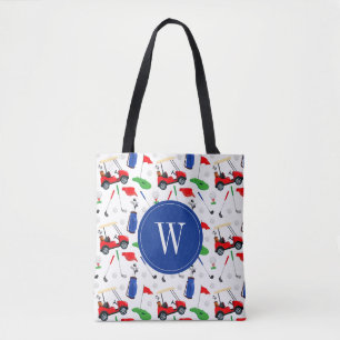Bolso De Tela Monograma de golf azul y verde rojo