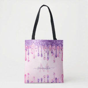 Bolso De Tela Monograma de goteo de espuma rosada y púrpura de d