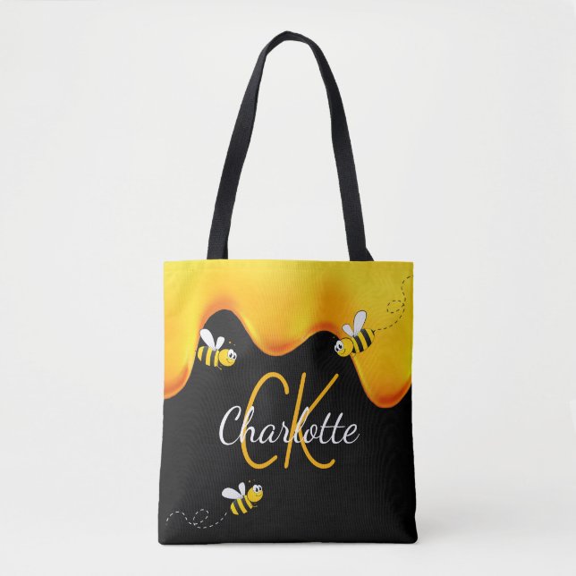Bolso De Tela Monograma de goteo de miel de abejas negras (Anverso)