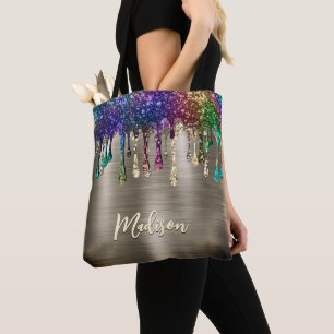 Bolso De Tela Monograma de goteo de Purpurina metálico moderno