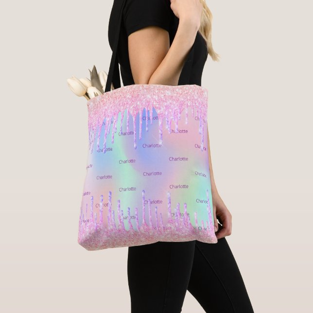 Bolso De Tela Monograma de goteo holográfico rosa (Detalle)