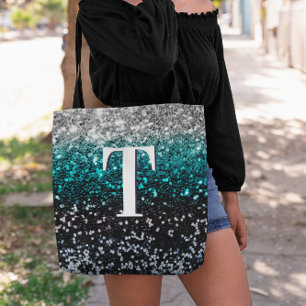 Bolso De Tela Monograma de gradiente negro Verde azulado platead