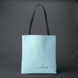 Bolso De Tela Monograma de guion azul Verde azulado de Girona bl<br><div class="desc">Aqua Blue Verde azulado Elegant Añade Tu Propio Nombre Monograma Bolsa del Libro. Esta Bolsa de Libros puede ser personalizada para incluir su nombre inicial y de pila y entregarse como regalo para Navidades,  Dulce 16 Cumpleaños,  Ducha de Novias o un Boda.</div>