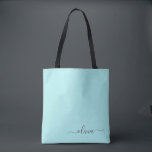Bolso De Tela Monograma de guion azul Verde azulado de Girona bl<br><div class="desc">Aqua Blue Verde azulado Elegant Añade Tu Propio Nombre Monograma Bolsa del Libro. Esta Bolsa de Libros puede ser personalizada para incluir su nombre inicial y de pila y entregarse como regalo para Navidades,  Dulce 16 Cumpleaños,  Ducha de Novias o un Boda.</div>