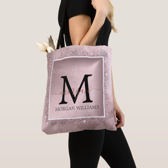 Bolso De Tela Monograma de guión de Purpurina dorado Rosa (Detalle)