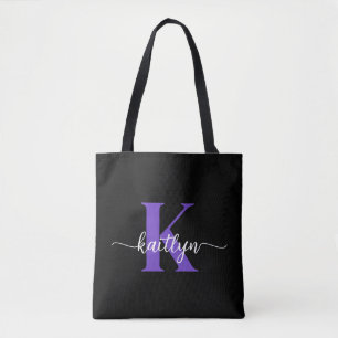 Bolso De Tela Monograma de guión negro morado