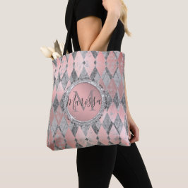 Bolso De Tela Monograma de Harlequin Purpurinoso rosa plateado