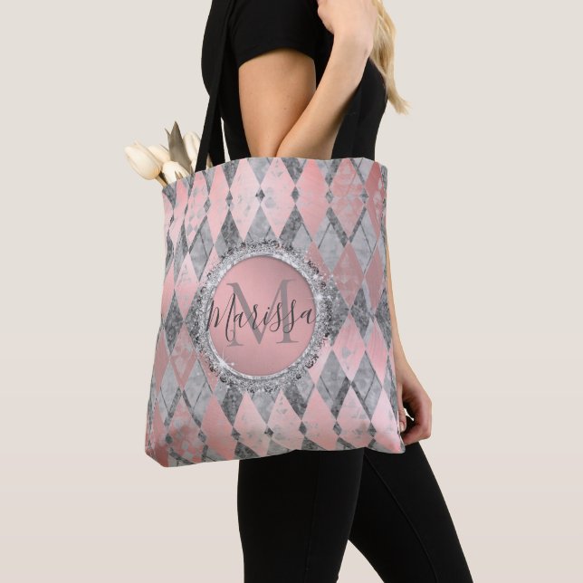 Bolso De Tela Monograma de Harlequin Purpurinoso rosa plateado (Detalle)