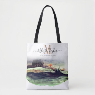 Bolso De Tela Monograma de hermosas acuarelas y árboles