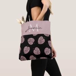 Bolso De Tela Monograma de Hoja Tropical Rosa Moderno
