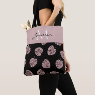 Bolso De Tela Monograma de Hoja Tropical Rosa Moderno