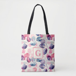 Bolso De Tela Monograma de hojas acuáticas de eucalipto púrpura
