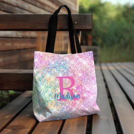 Bolso De Tela Monograma de imitación rosa de iridiscino blanco u