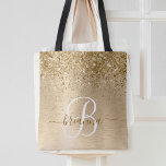 Bolso De Tela Monograma de impresión Metalizado con pincel de or<br><div class="desc">Personaliza fácilmente este diseño de bolsos de moda a la moda con purpurina brillante de bonito dorado sobre fondo metálico cepillado de oro.</div>