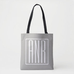Bolso De Tela Monograma de Iniciales   Blanco Sobre Gris Claro