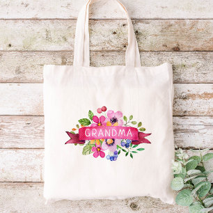 Bolso De Tela Monograma de la abuela floral de cinta rosa