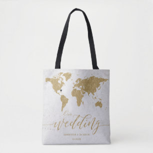 Bolso De Tela Monograma de la boda de destino del mapa mundial d