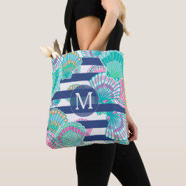 Bolso De Tela Monograma de la concha azul de la marina