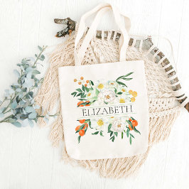Bolso De Tela Monograma de la dama de honor floral blanca y Nara