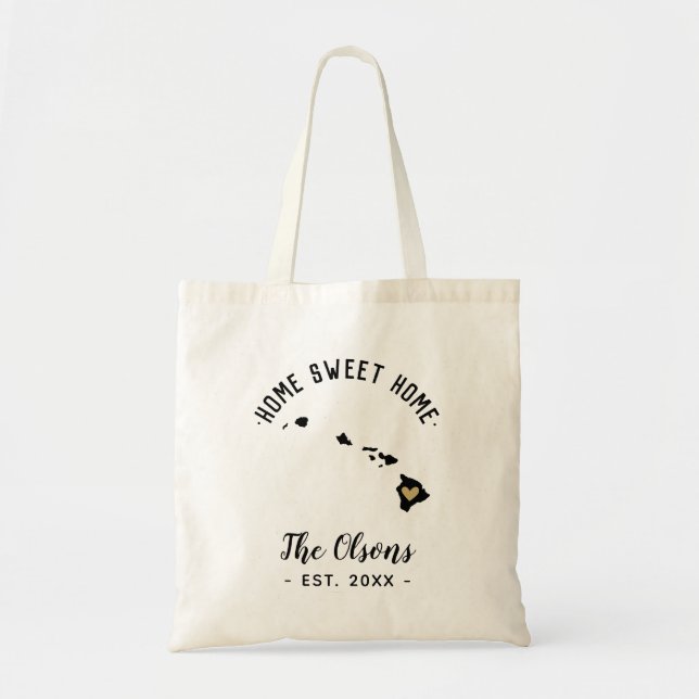 Bolso De Tela Monograma de la familia Hogar Dulce de Hawái (Frente)