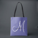 Bolso De Tela Monograma de la Girona azul blanca<br><div class="desc">Un moderno y elegante monograma de escritura blanco y negro sobre un fondo perwinkle moderno que sirve bandeja. Moderno y elegante.</div>