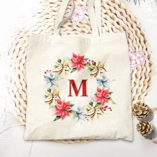 Bolso De Tela Monograma de la guirnalda de invierno rústica de P