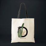 Bolso De Tela Monograma de la letra D | Cactus tropical personal<br><div class="desc">Personalizable letra D monograma bolsa de té con cactus acuarela, hojas falsas de Relieve metalizado dorado y acentos de pincel color agua negro. Personalice este bolso de tote de monograma tropical añadiendo su nombre u otros detalles. Esta bolsa monogramada de letra de boho D será perfecta como regalo. Hay otras...</div>